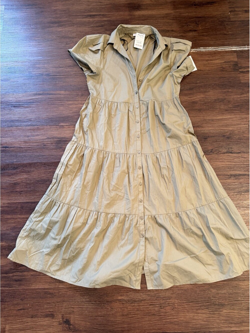 Calvin Klein Women’s Tiered Midi Shirt Dress Olive Green Size 8 NWT